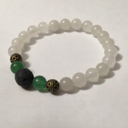 Diffuser Bracelet, White Quartzite & Green Aventurine