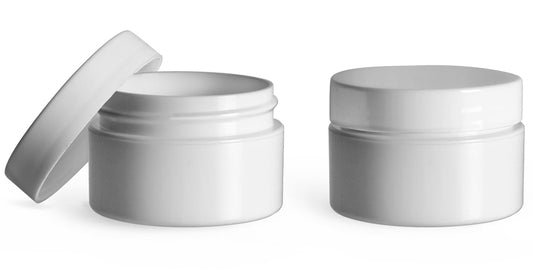 Cosmetic jars - premium double wall plastic jars are perfect for herbal and aromatherapy creams and salves.