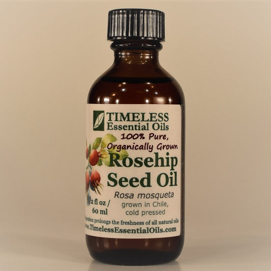 TIMELESS Organic Rosehip Seed Oil is antioxidant, emollient and regenerative.  Promotes healthy scar formation and supports regeneration of damaged skin from a variety of causes.  Helps revitalize brittle nails and dry, damaged hair.