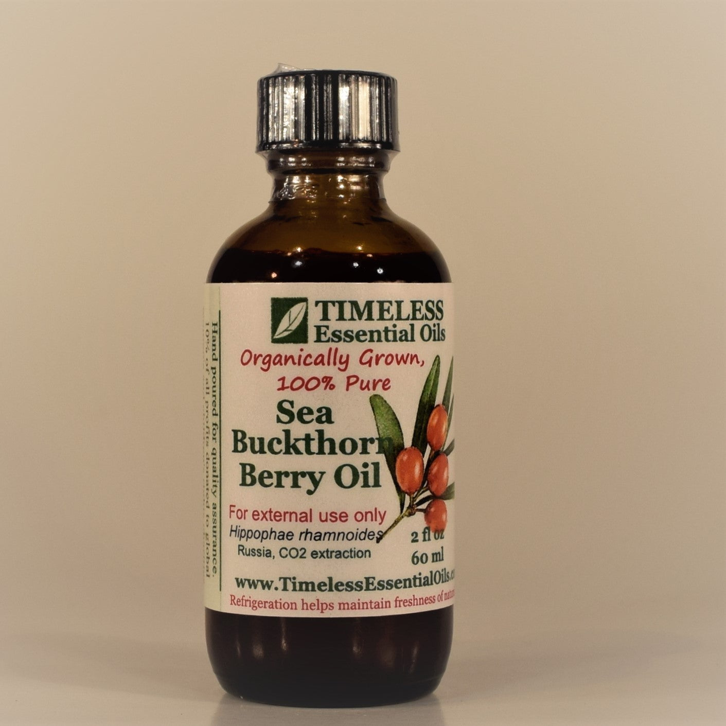 TIMELESS Organic Sea Buckthorn Berry Oil is rich in beta carotene and Vitamin E. It is used to treat damaged skin and promotes wound healing.