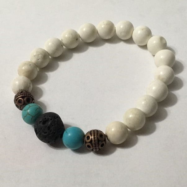 Diffuser Bracelet, White Howlite and Turquoise dyed Howlite