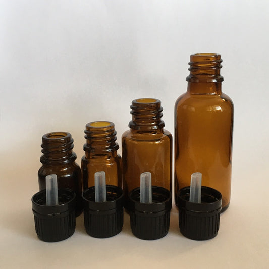 Amber Glass European Dropper bottles protect essential oils and allow for easy dispensing.