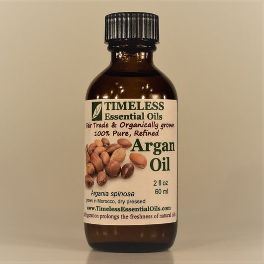 TIMELESS Pure Organic Argan Oil is a highly emollient oil used to moisturize the skin, lips, hair and nails.  Beneficial for itchy, dry skin and scalp.
