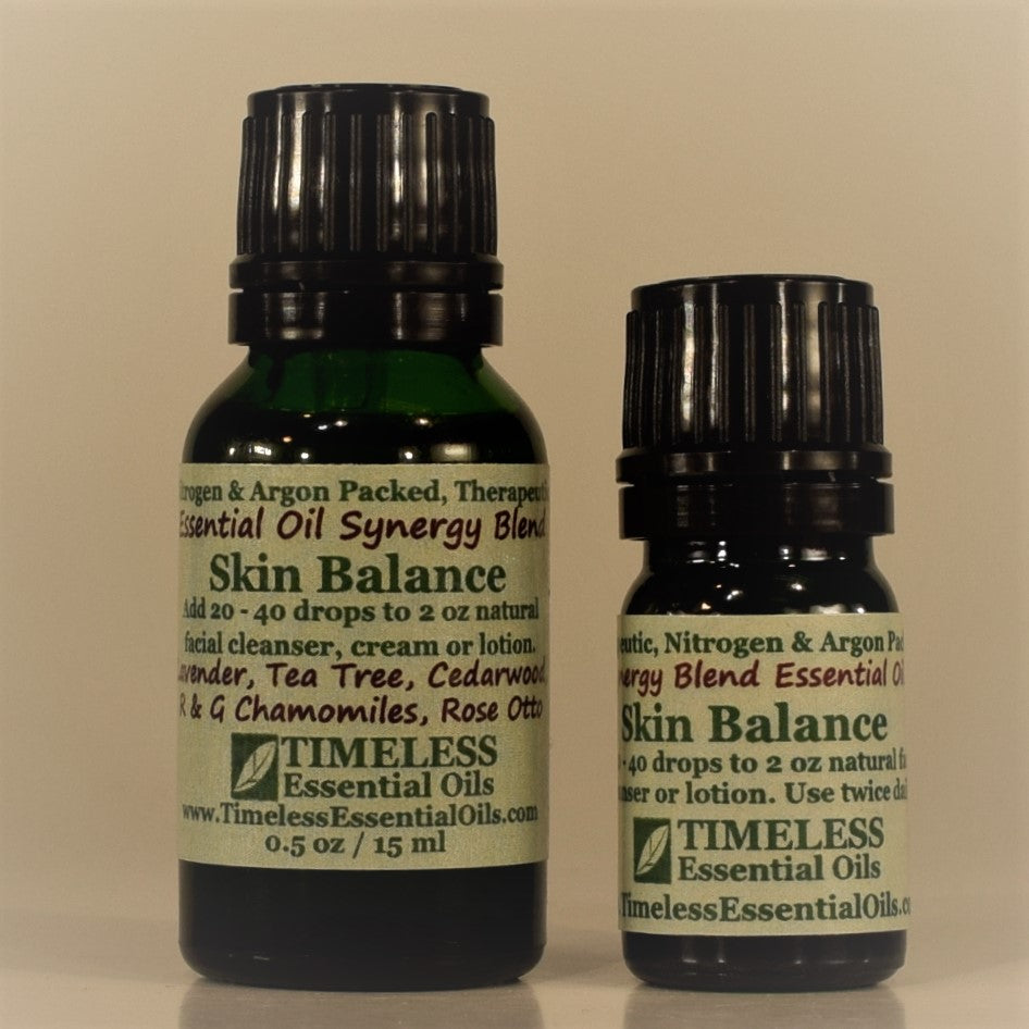 TIMELESS Skin Balance essential oil blend soothes, clarifies and conditions dry, acneic and combination skin.